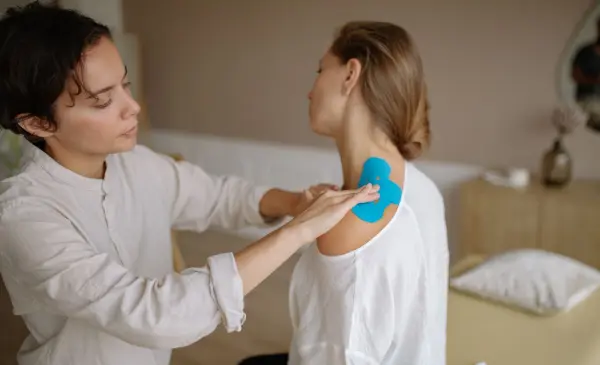 Physiotherapist assisting a patient with neurological rehabilitation exercises.